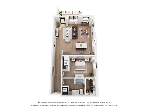 Floor plan for 1 bed, 1 bath, 1054 sqft